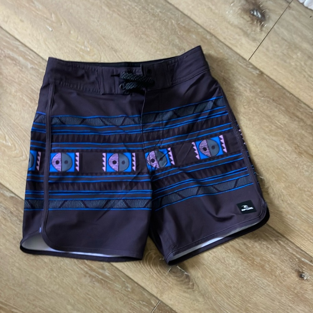 Boys Rip Curl Brown and Blue Patterned Swim Shorts